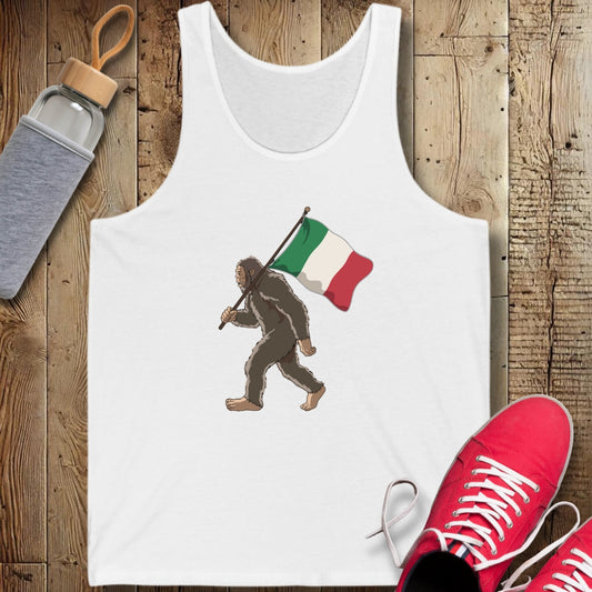 Sasquatch Big Foot with Italian Flag Unisex Jersey Tank